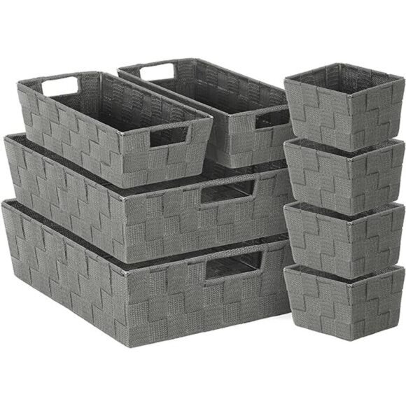 Woven Storage Baskets Set of 8 Grey Organizer Bins for Closet Shelf Office - Picture 8 of 8